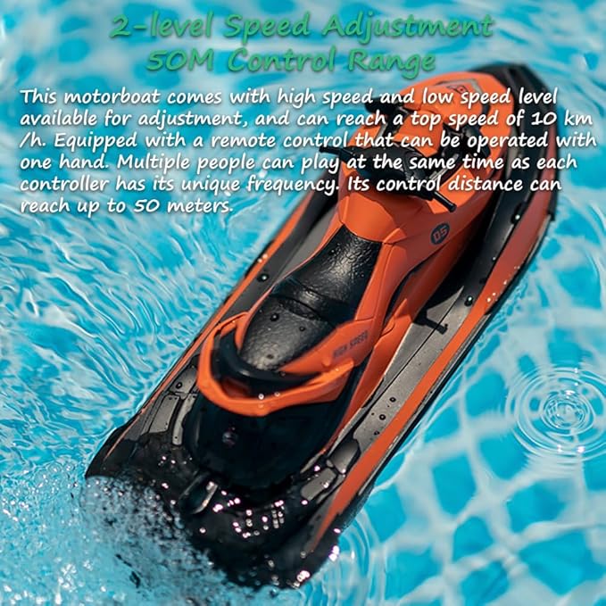 Miracland 2.4GHz Remote Control Jet Ski High Speed RC Motorboat Water Toy with Dual Propellers 2 Speed Levels 50 Meters Control Range (Green)