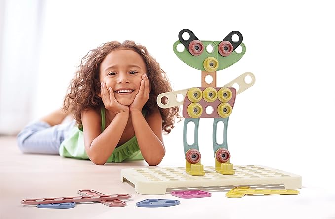 Quercetti Tecno Jumbo Building Toy - Set includes 45 Pieces to Make 3-D Designs - STEM Toy for Educational Play and Motor Skills Development - Made with PlayBio Material - for kids ages 3 years +
