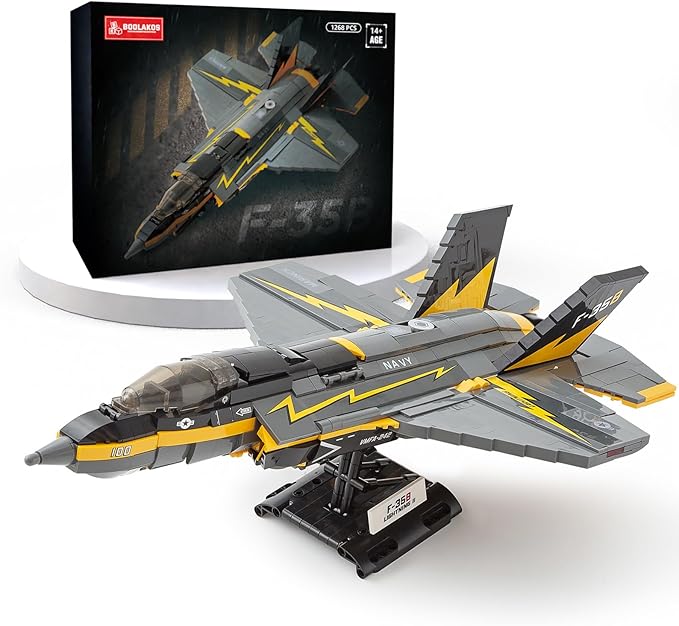 F-35b Fighter Jet Building Block Sets Military Airplane Building Blocks for Adults Airplane Building Bricks with Display Stand Military Plane Building Set for Adults(1268 Pcs)