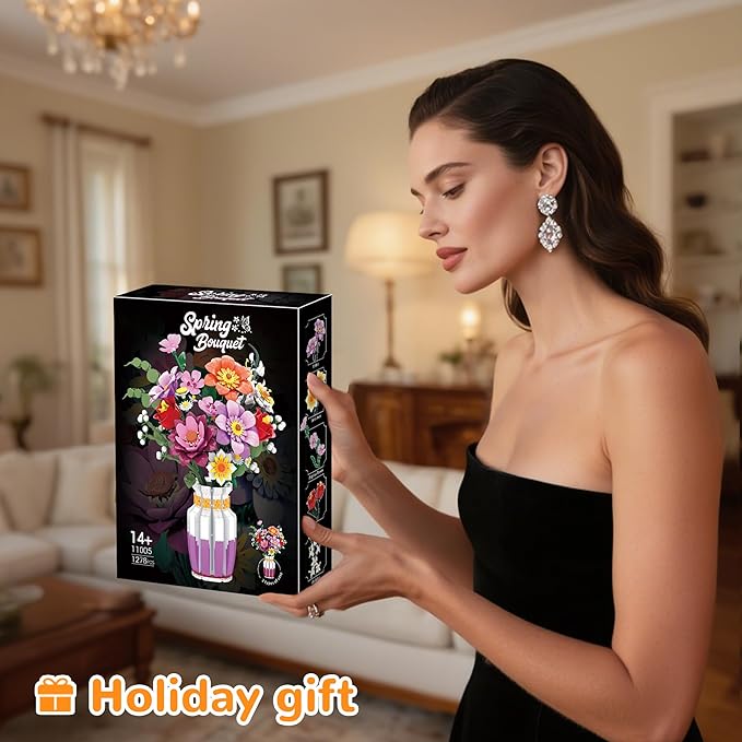 Flowers Bouquet Building Set Wildflower with Vase Compatible with Lego Botanical Collection for Adults Women Girls 14+ Home Office Decor