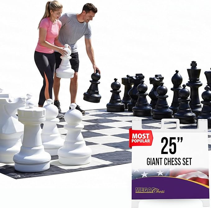 MegaChess Giant Chess Set Game with 25 Tall King - A Large Chess Set Yard Game for Families Looking for Outdoor Jumbo Games - 32 Large Pieces Made from Durable HDPE (Nylon Mat Board Included)