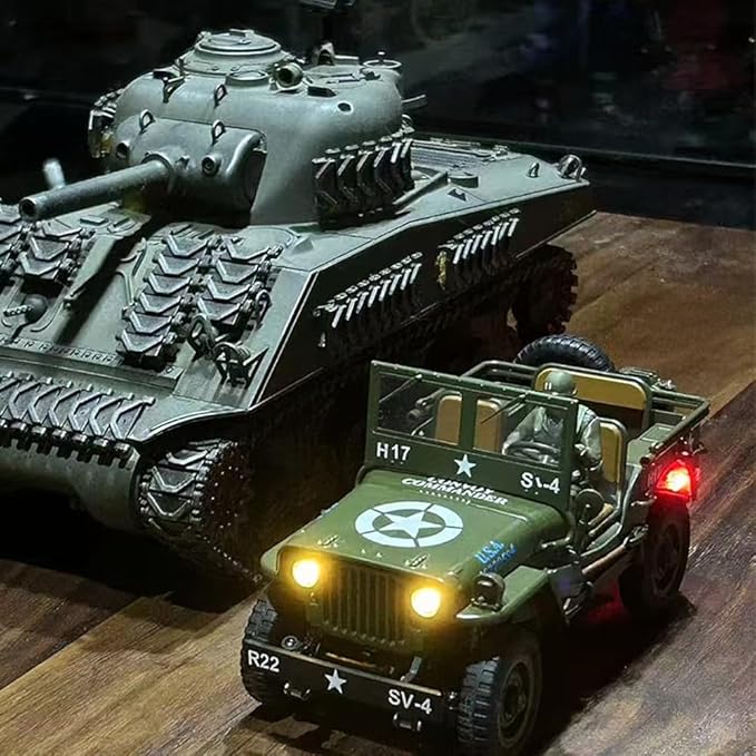 1/16 Scale Alloy Remote Control Car Military Willys Climbing Car with LED Lights &amp Soldier Figure All Terrain Off-Road Vehicle for Adults