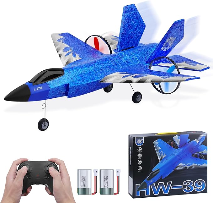 RC Plane 2CH RC Airplane Toys HW39 Fighter 2.4GHz Remote Control Plane RTF for Beginner Kids and Adults F35 Aeroplane with Night Lights USB Charging (Blue)