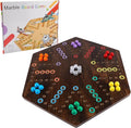 Large Size 20 inches Wood Wahoo Marble Board Game 2 Sided Game 4-6 Player for Friends and Family Party Classic Wahoo Style Strategy Racing Game with 6 Dices30 Marbles (Rustic Brown)