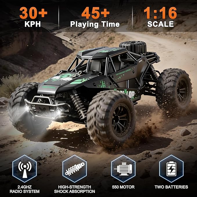 Fast Remote Control Car RC Cars 1:16 4WD High Speed Motor for Adults 30+KPH 2.4GHz Remote Control with No Delay Off Road RC Truck All Terrains RC Cars for Professional Enthusiast