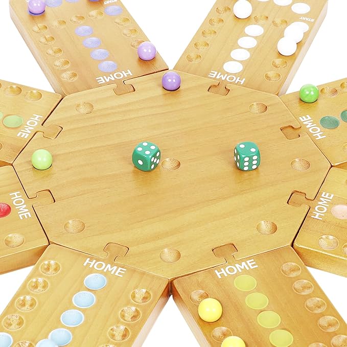 Marble Board GameWooden Board Game for 6-8 PlayersPortable Design Marble Game with 32 Marbles 16 Dice Family Game Night Gift for Kids &amp Adults