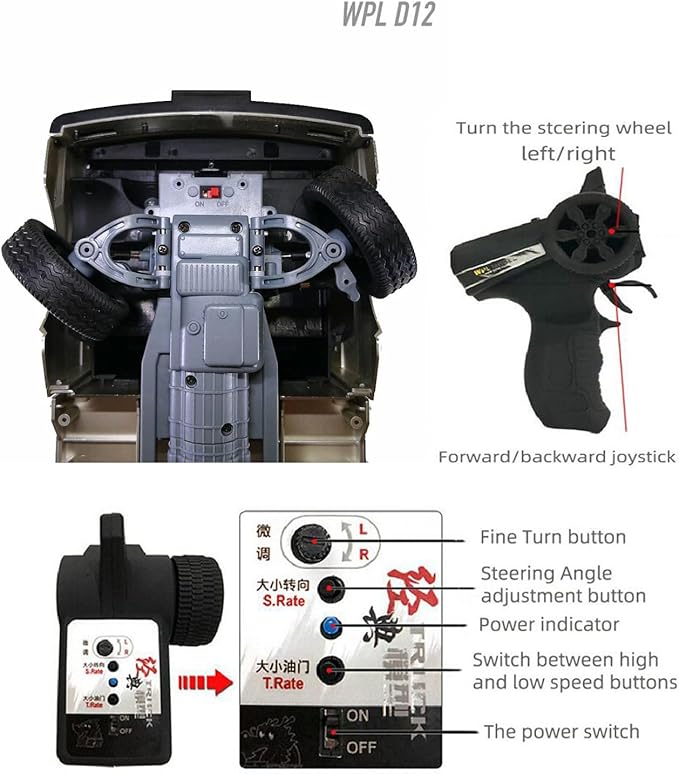 WPL D12 RC Car 1/10 RC Drift Car RTR Remote Control Car Kei Truck Crawler Off Road 2.4G with Proportional Throttle Steering 260 Motor Rear Drive Hobby Grade Toy Adult Age 16+