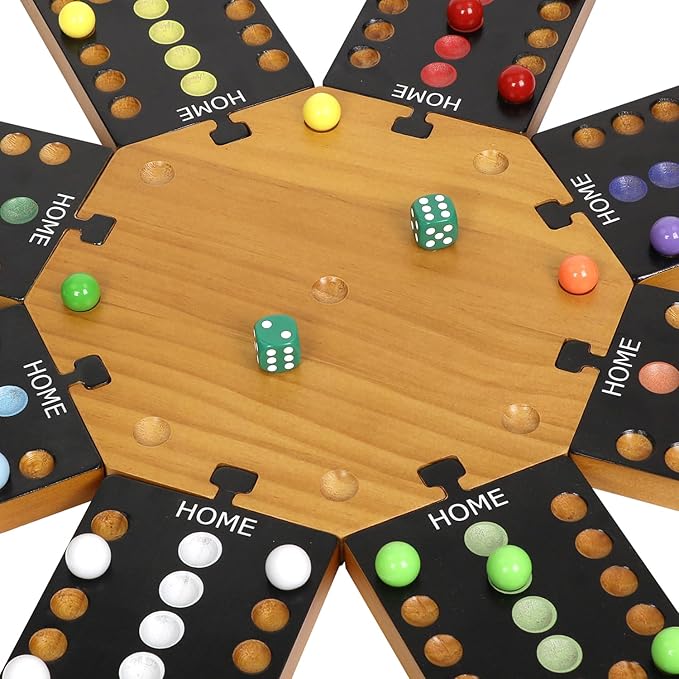Marble Board GameWooden Board Game for 6-8 PlayersPortable Design Marble Game with 32 Marbles 16 Dice Family Game Night Gift for Kids &amp Adults