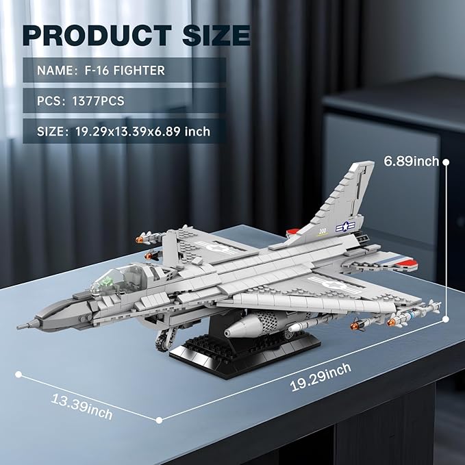 Reobrix F-16 Fighter Jet Building SetsMilitary Fighter Display ModelAir Force Building Block Set 33027Fighting Falcon Airplane Army Construction SetToys Gifts for Military Fans and Kid 14+1377PCS