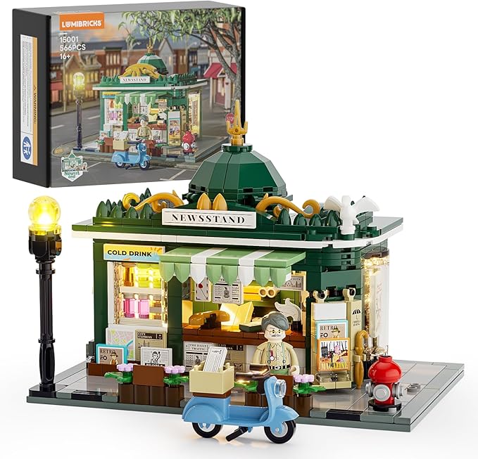 Newsstand Lighting Building Bricks Set - City Town Life Newsstand LED Light Construction Building Model Set 556 Pcs for Adults and Teen