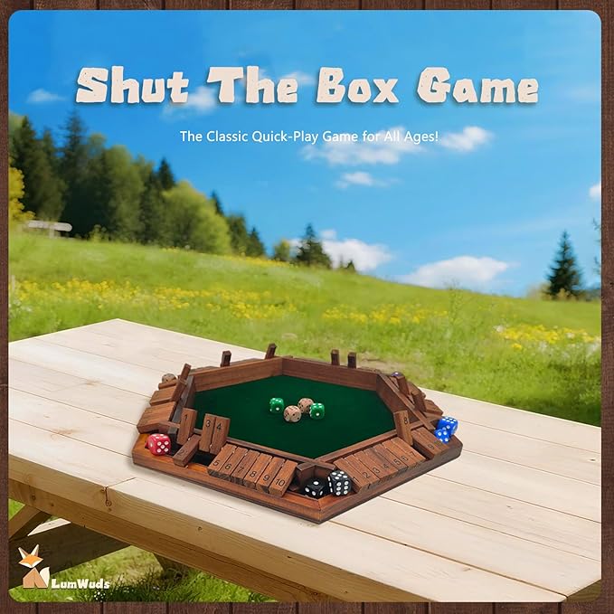 Shut The Box Game Wooden Board Game for 1-6 Players with 16 Dice Dice Game for Adults &amp Kids at Home Classroom or Parties