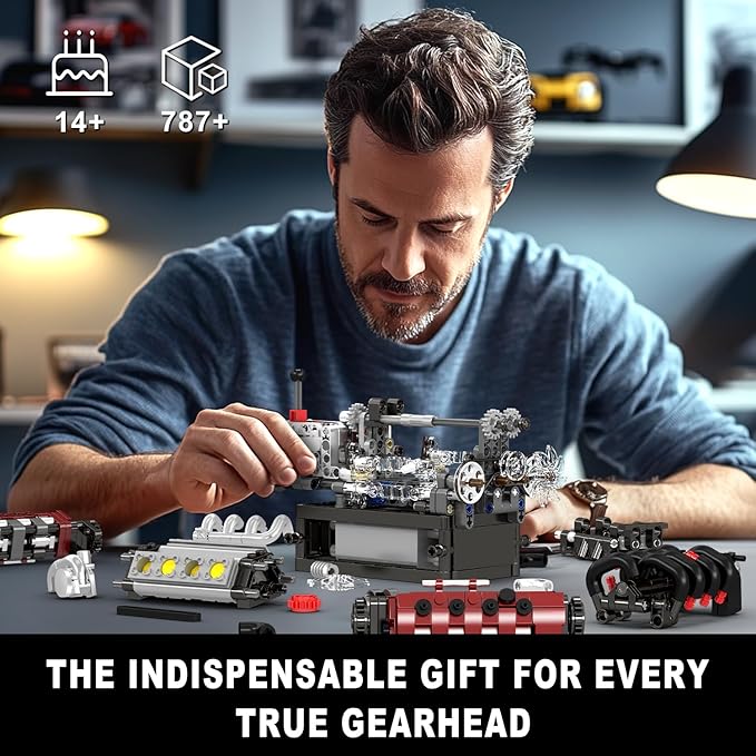 Mould King 10227 V8 Engine Model Kit 787+Pcs Mini V8 Engine Kits that Runs Build Your Own Car Model Engine with Gearshift &amp Motor Building Blocks for Adults DIY Construction Engineering Toy
