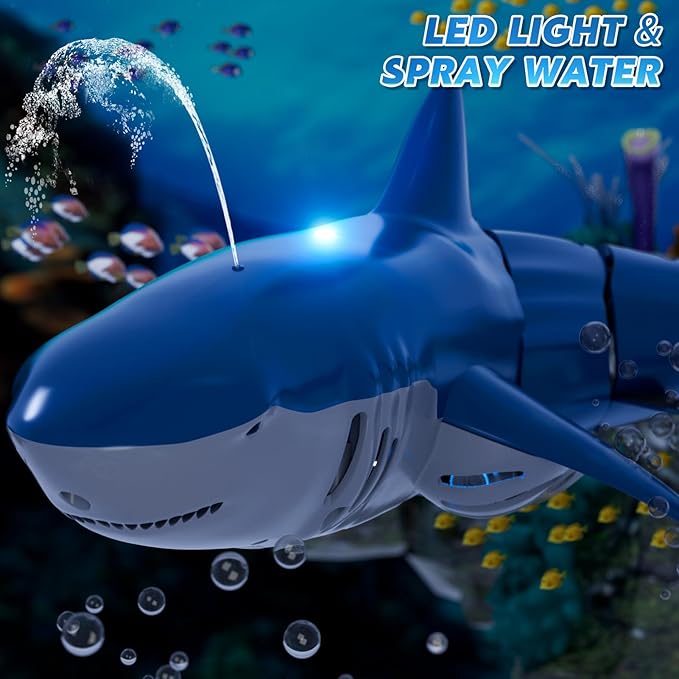 Remote Control Shark Toys for Boys Kids 1:18 Scale High Simulation Shark for Pool 2.4Ghz Electric RC Fish Boat Toys with Light &amp Spray Toy Sharks Gifts for 6 7 8 9 Year olds Kid Boys Girls