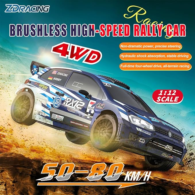 ZD Racing RX12 1/12 RC Drift Car for Adults 2.4G Full-Proportional 4WD Brushless Mini Remote Control Rally Car with LED Lights 60KM/H Sports Cars Vehicle Toy Gift -RTR