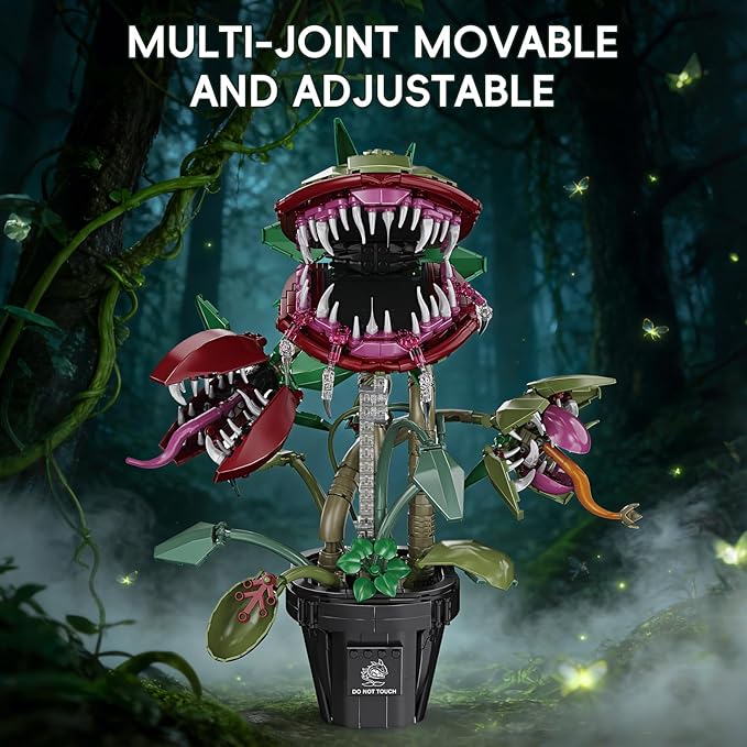 Carnivorous Monster Plant Building Set Venus Flytrap Model Kit for Adults &amp Teens Articulated Cannibal Flower with Do Not Touch Pot Creative Botanical Decor &amp Gamer Room Display Gift