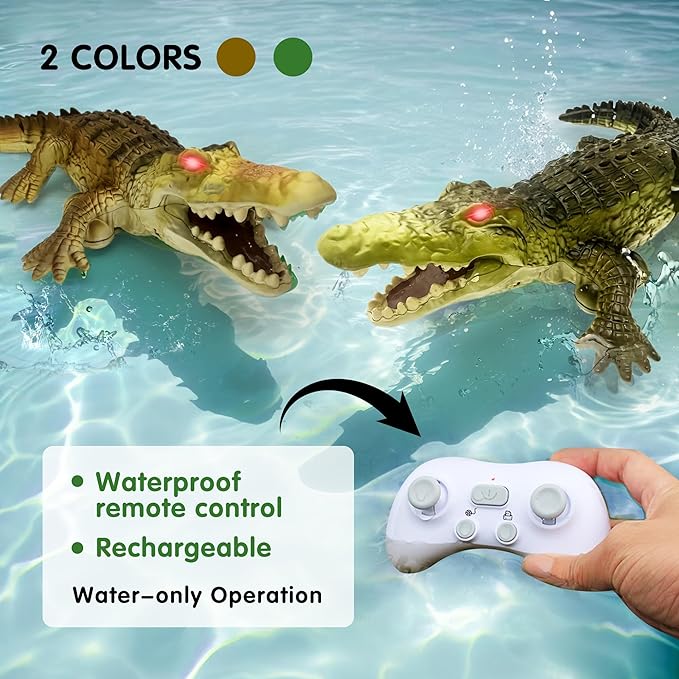 Remote Control Boat Crocodile Water Toy for Kids 3-5 5-7 10-12 RC Alligator for Boys 4-6 6-8 Top Summer Swimming Pool/Lake Toys for Kids Ages 8-12 (Water Operation ONLY - Brown)