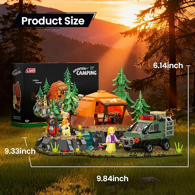 Mountain Camping Building Blocks Set - 677PCS Outdoor Adventure Scene Construction Toy with Tent Camping Car &amp Campfire Desktop Decoration for Kids &amp Adults Creative Gift for Camping Lovers