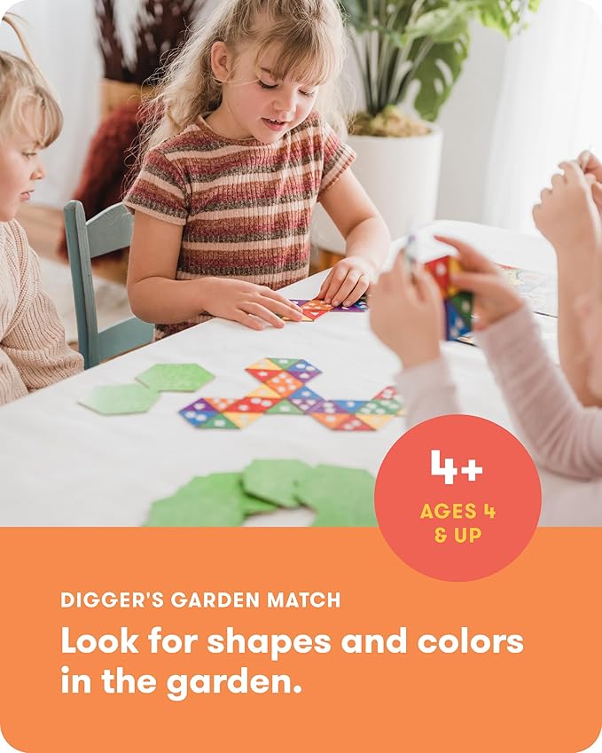 SimplyFun Diggers Garden Match – A Game for Kids to Develop Spatial Thinking Skills - Puzzle Game That Matches Colors and Shapes - 1 to 6 Players Ages 4 &amp Up