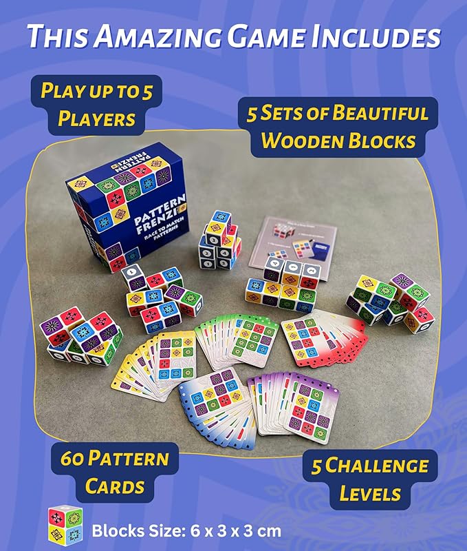 Pattern Matching Board Game for Kids &amp Adults Family Night Board Games Block Puzzle Games for Kids Ages 3+ to 99 yrs Play 1 to 5 Players Unlimited Puzzle Cards Perfect All Occasion Gift