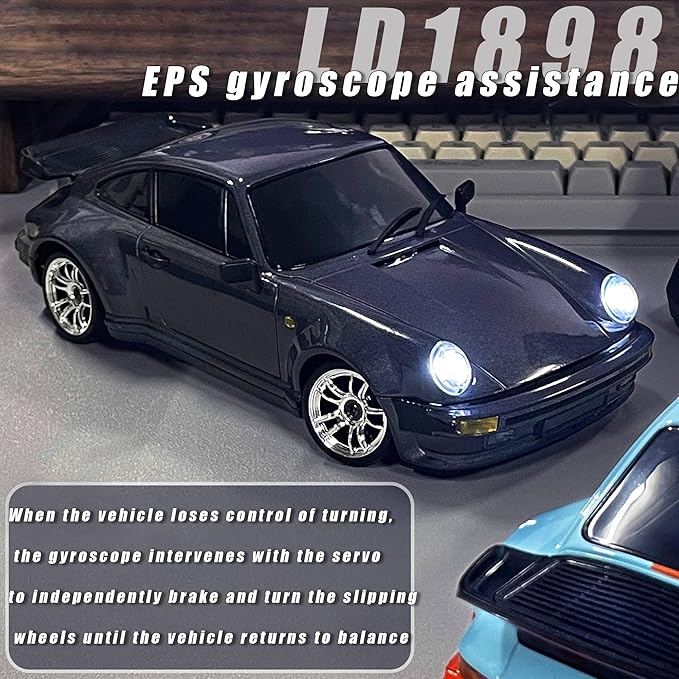 LD1898 1/18 RC Drift Car GTR R34 2.4GHz RWD with Gyroscope on-Road Alloy Body Shell Racing Cars Radio Control (Purple)