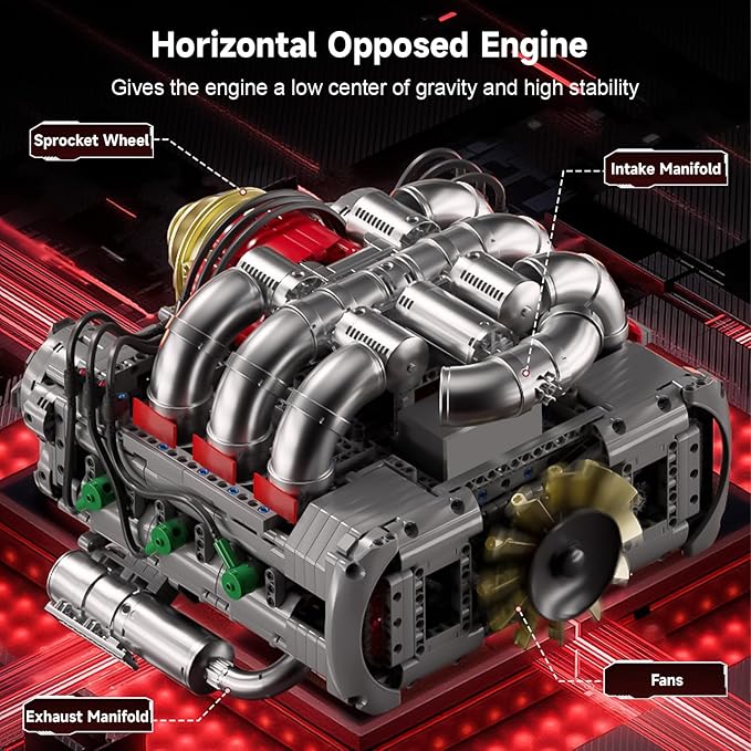 Mould King Flat-Six Engine Model Kit That Works - 2375+ PCS Boxer-6 Engine Scale Model Engine Kit for Adults with Battery and Motor Building Blocks for Adults DIY Construction Toys