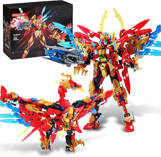 Fire Phoenix Mech Sets 2in1 Building BlocksTransforming Robot Building Kits with Vermilion Bird ModelChristmas Birthday Gift for Adults Kids Boys Ages 8-14（531 Pieces） (Vermilion Bird)