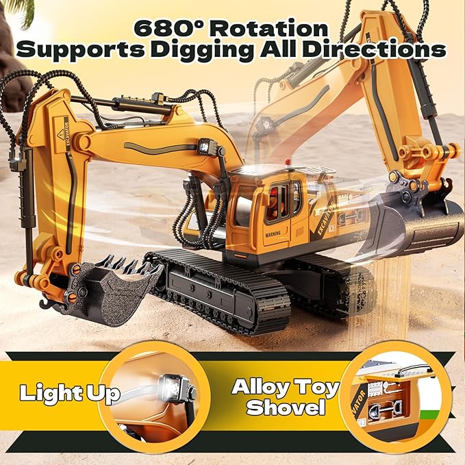 RC Excavator Toys for 3 4 5 6 7 8 Year Old Toddler Boys 15 Channel Remote Control Construction Toys W/Sandbox &amp 2.2 lb Sands Sandbox Toys W/Light &amp Sound Birthday Gift for Kids Boys Age 4-6