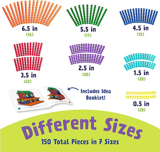 POPULAR PLAYTHINGS Playstix Construction Toy Set with Building Sticks for STEM and Classroom Use for Kids Ages 4 and Up - 150 Piece Kit