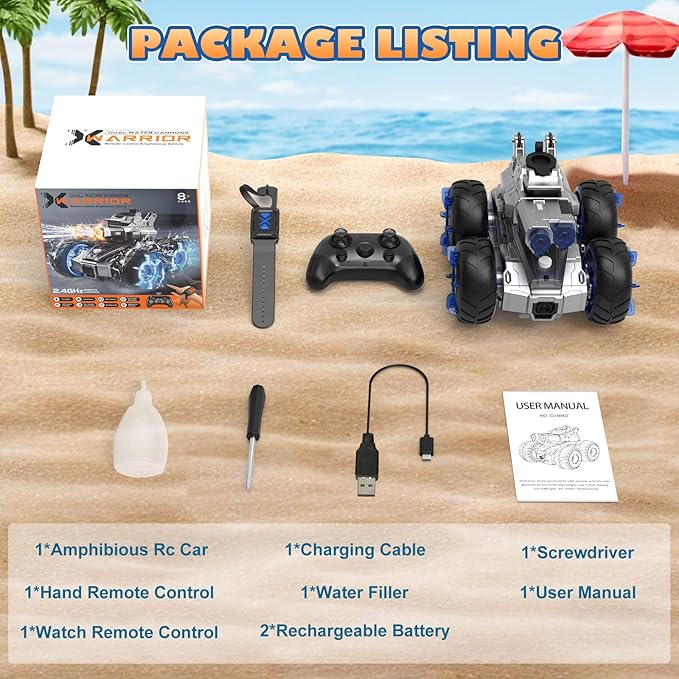 Amphibious Remote Control Car with Water GunWaterproof Monster Truck Rc Boat Water Tank Swimming Pool ToysGesture Sensing RC Stunt CarsBirthday Gifts for Boys Girls Teens 8 9 10 11 12 13+ yrs