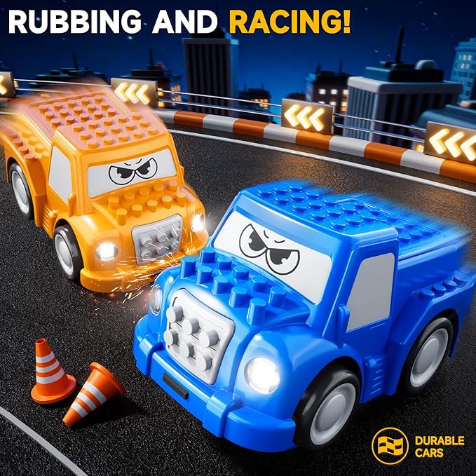 Remote Control Car for Aged 3-4 2-Pack 2.4 GHz Truck and Race Car with Sound Light Toddler RC Cars Ages 3-5 Electrical Racing Cars Indoor Outdoor for Boys Girls Birthday Gifts 3 4 5 6+