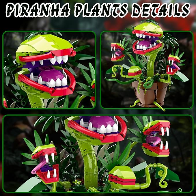 Piranha Plant Audrey 2 Building Blocks Set Little Shop of Horrors Carnivorous Flower Model with 4 Openable Mouth Toys Gifts for Kids Adults TV Movie Fans Halloween Christmas Birthday Gift（428PCS）