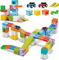 QBI Magnetic Building Blocks Car Track Set 46PCS STEM Learning Toys for Kids Ages 4-8 Sensory Magnetic Blocks with 2 Push-and-go Cars | Educational Montessori Magnet Cubes for Boys &amp Girls