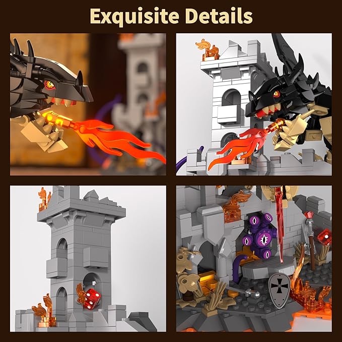 Fire Dragon Toy Building Set Medieval Castle Buildings Blocks for Adult Teens Kids 8+ Boys Girls DIY Model Building Kits Home Office Decor Birthday 919PCS