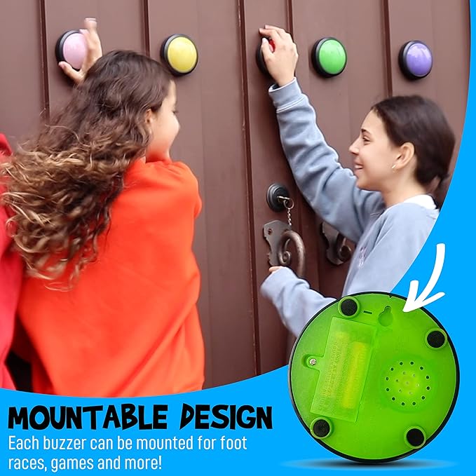 Teacher's Choice 4 Pack Game Buzzers with Unique Loud Sounds for Each Buzzer | Great for Trivia Games Family Feud Jeopardy Competition Spelling Bees and More