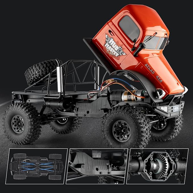 BEEZRC RocHobby 1/10 Scale Atlas 4WD 2.4GHz RC Crawler RC Rock Truck Off Road Hobby Grade Remote Control Car for Adults with Transmitter Need to Complete with Battery (Orange)