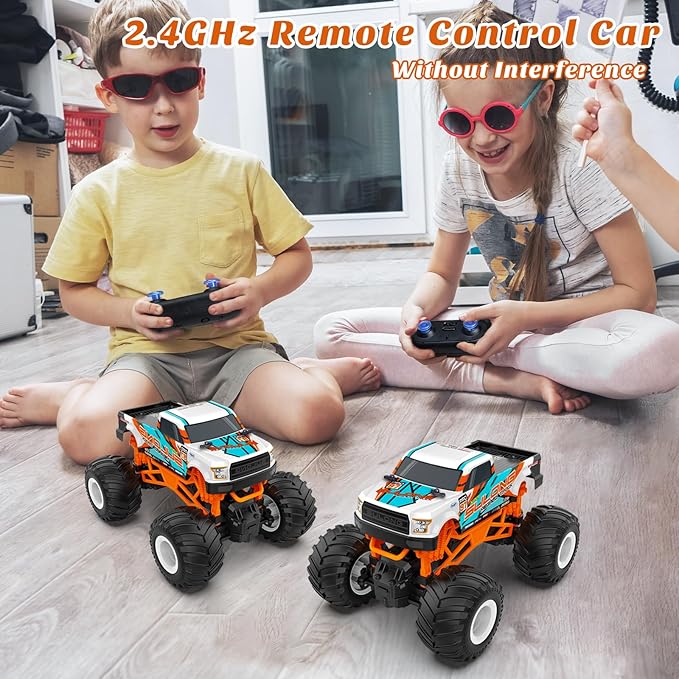Remote Control Car 1:16 Scale RC Monster Truck for Boys 2.4 GHz All Terrain RC Cars for Boys Girls 4-7 8-12 20 Km/h Off Road RC Truck Christmas Birthday Gift for Kids and Adult Orange
