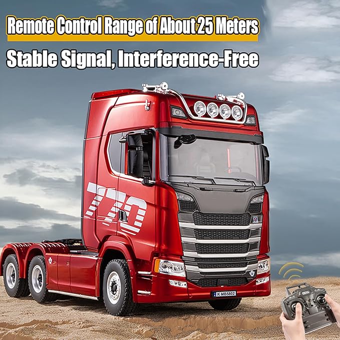 19Channels 770S Hobby RC Tractor Truck Toys 1/18 Scale Light Sound Effects Remote Control Lorry Car Vehicle Trailer for 14y+ Beginners Adults + (6-Wheels)