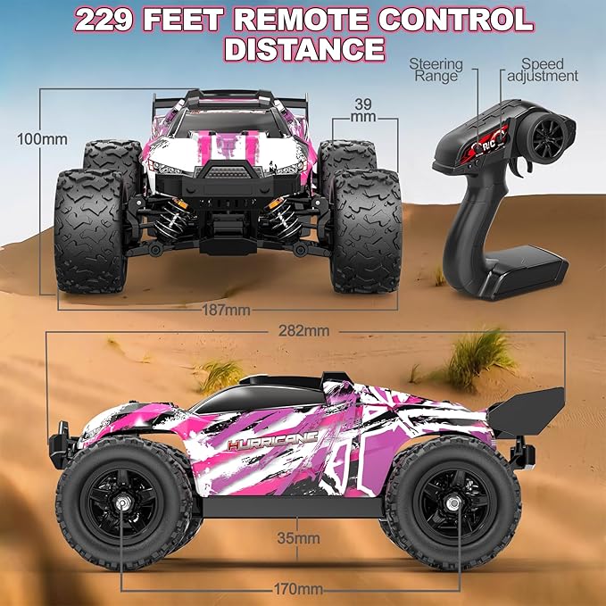 Pink Remote Control Car for Girls 1:18 Fast rc Cars for Girls with 40+ KM/H 4WD Off-Road rc Truck Includes 2 Rechargeable Batteries 8 9 10 11 12 13 Year Old Girl Gifts