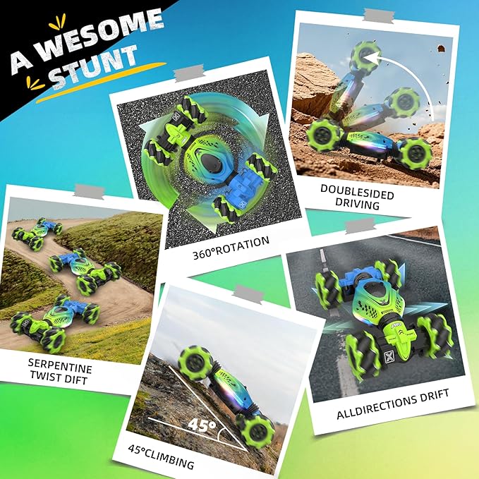 Gesture Sensing RC Stunt Car Boys Toys Age 6-8-12 4WD Hand Controlled Remote Control Twist Car with Light Music Cool Birthday Presents and Ideas Gifts for Kids Age 7 9 10 11 12 Years Old