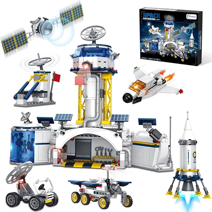Space Station and Astronaut Research Base Building Set Toy Space Building Kit Creative Role Play for Kids Explore Moon Space Adventure Toy for Kids Boys 8 9 10 11 12 13 14 Total 7 Models