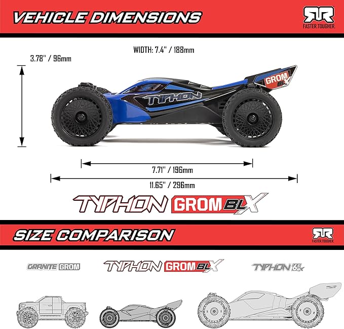 ARRMA RC Car Typhon GROM 4X4 223S BLX BRUSHLESS Small Scale Buggy RTR with DSC Battery &amp Charger Included Blue ARA2306ST2