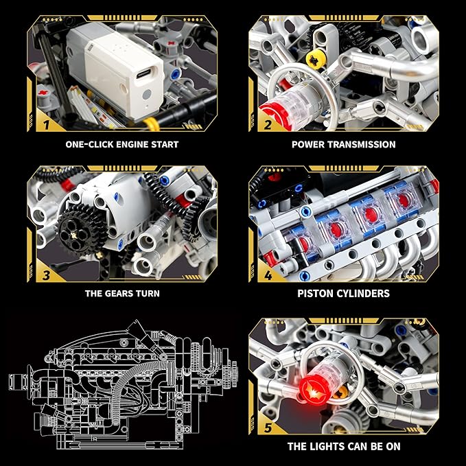 V8 Engine Model Kit that RunsVisible Building Toys with APP Control Motor &amp LED Light Mini Engine kit for Adults &amp Boys Kids 14+ Years Old (770PCS)