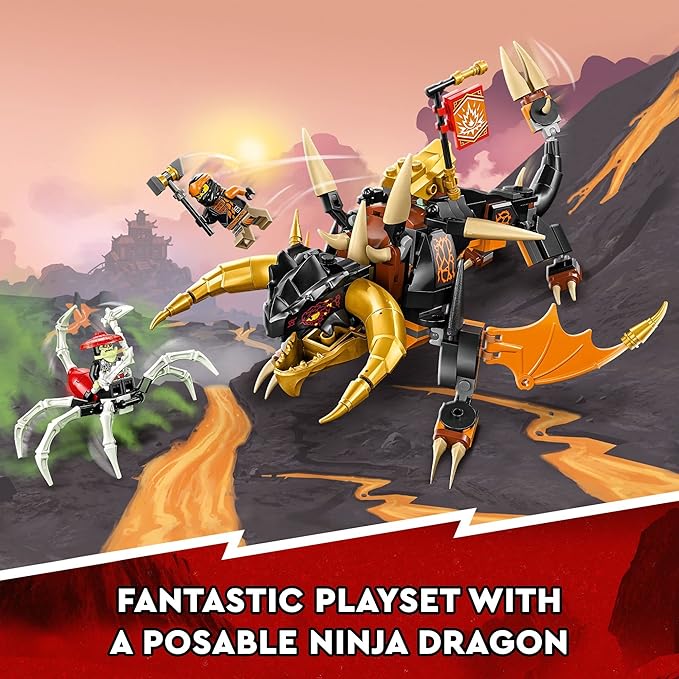 LEGO NINJAGO Cole’s Earth Dragon EVO 71782 Upgradable Action Toy Figure for Boys and Girls with Battle Scorpion Creature and 2 Minifigures 2023 Playset
