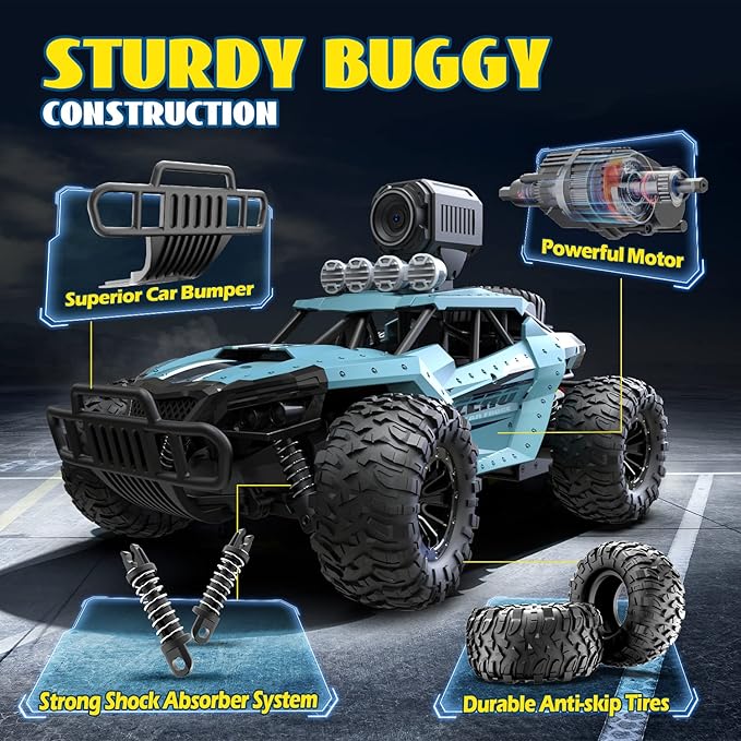 DEERC RC Cars DE36W Remote Control Car with 1080P HD FPV Camera 1/16 Off-Road High Speed Monster Trucks for Kids Adults 60 Min Play