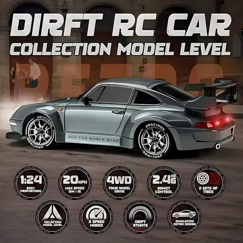 1:24 Scale RC Drift Car with LED Lights 25km/h 4WD High Speed Dual Batteries 50+ Min Play 2.4GHz Remote Control Multi-Surface Drift Tires Racing Toy Vehicle for Adults Boys Girls Royal Enforcer
