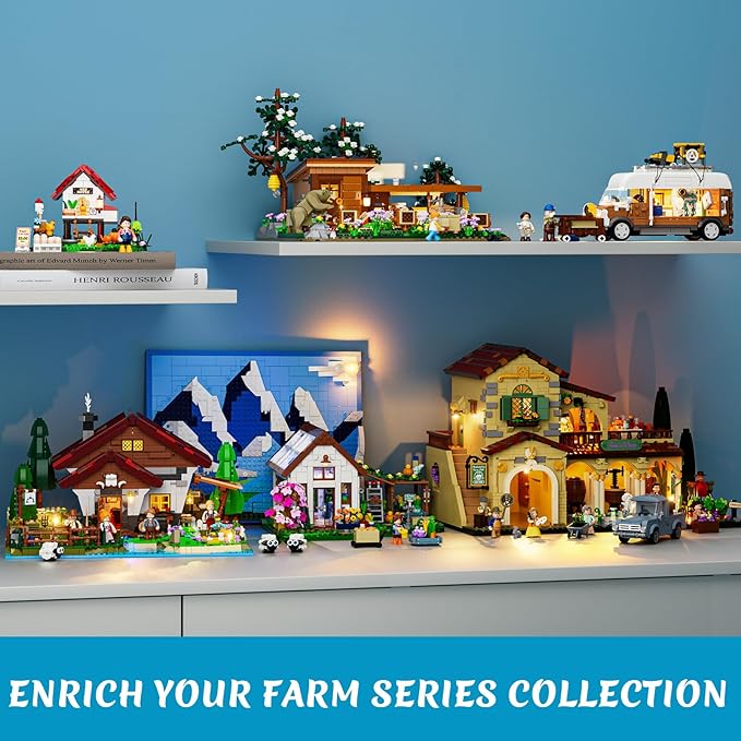 Farm Shepherd's-Cottage Lighting Building-Bricks-Set - Farm Life Sheep Stone House Collection LED Light Cottage Model Display Set 2265 Pcs for Adults