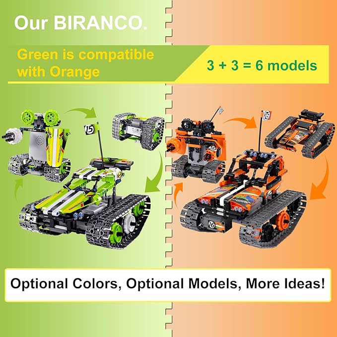 BIRANCO. Remote Control Tracked 3in1 Stunt Racer Building Kit - RC Car STEM Construction Toy Gift Idea for Kids Boys and Girls Ages 8-12 Year Old (353 Pcs)