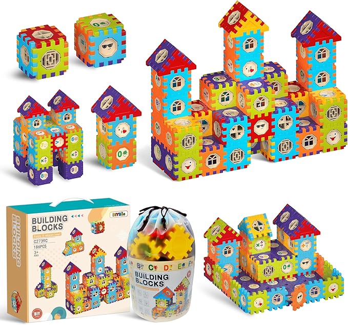 Building Blocks for Toddlers &amp Kids 186 Pcs Toy Building Sets – Colorfull STEM Educational Toys – Interlocking Building Blocks for Toddlers and 3+ Age Kids