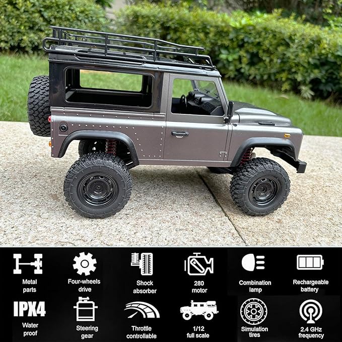 MN99S RC Rock Crawler 4x4 Land Rover RC Crawler 1/12 Scale Remote Control Truck All Terrain Proportional Throttle Steering 280 Motor Upgraded Chassis 2 Batteries Hobby Toy for Adult