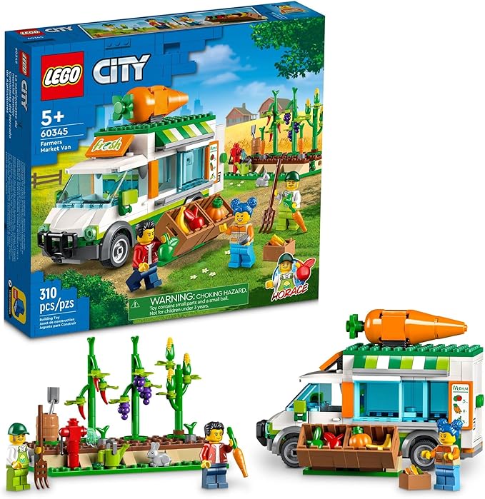 LEGO City Farmers Market Van 60345 Building Toy Set for Kids Boys and Girls Ages 5+ Mobile Farm Shop Playset with 3 Minifigures (310 Pieces)